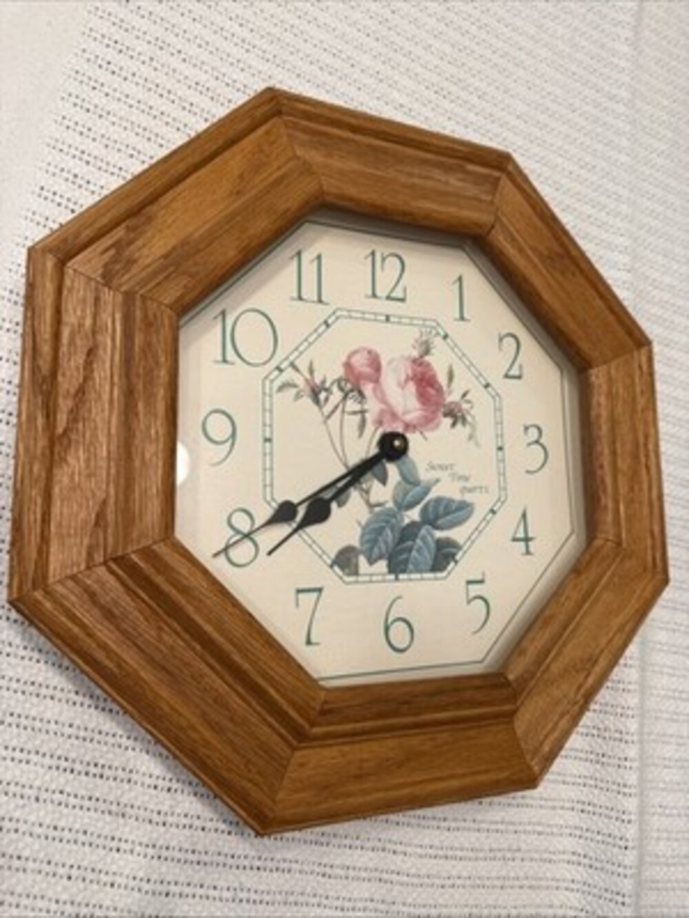 Vintage Sunset Time Quartz Wall Clock Octagon Oak Frame 13” Working Cottagecore